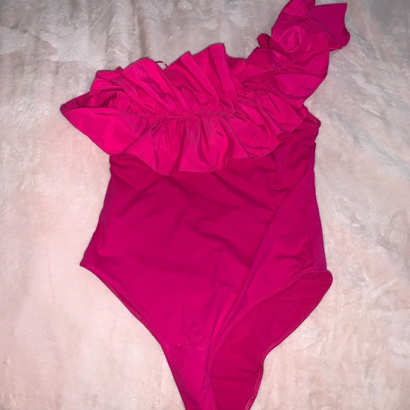 ZARA size XL hot pink one shoulder Ruffle Swimsuit brand new with tags - Picture 8 of 16